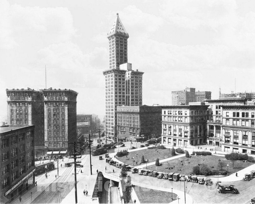 Historic Black & White Photo - Seattle, Washington - City Hall Park, c1925 -