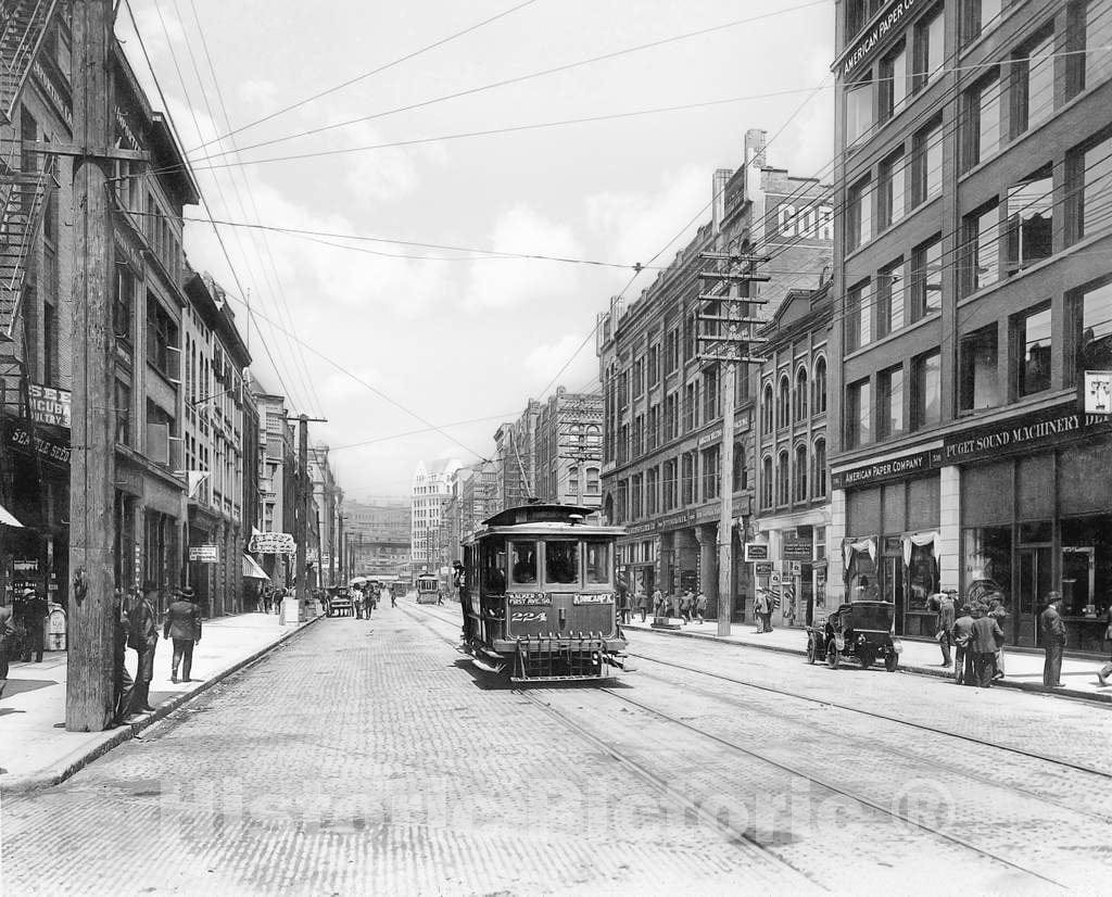 Historic Black & White Photo - Seattle, Washington - First Avenue at Jackson Street, c1906 -