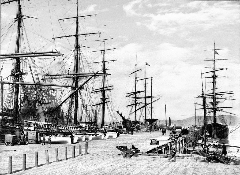 San Francisco Historic Black & White Photo, Ships Docked at the Wharves, c1900 -