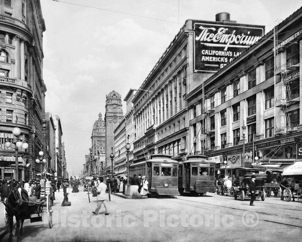 Historic Black & White Photo - San Francisco, California - Market Street near Fifth, c1905 -