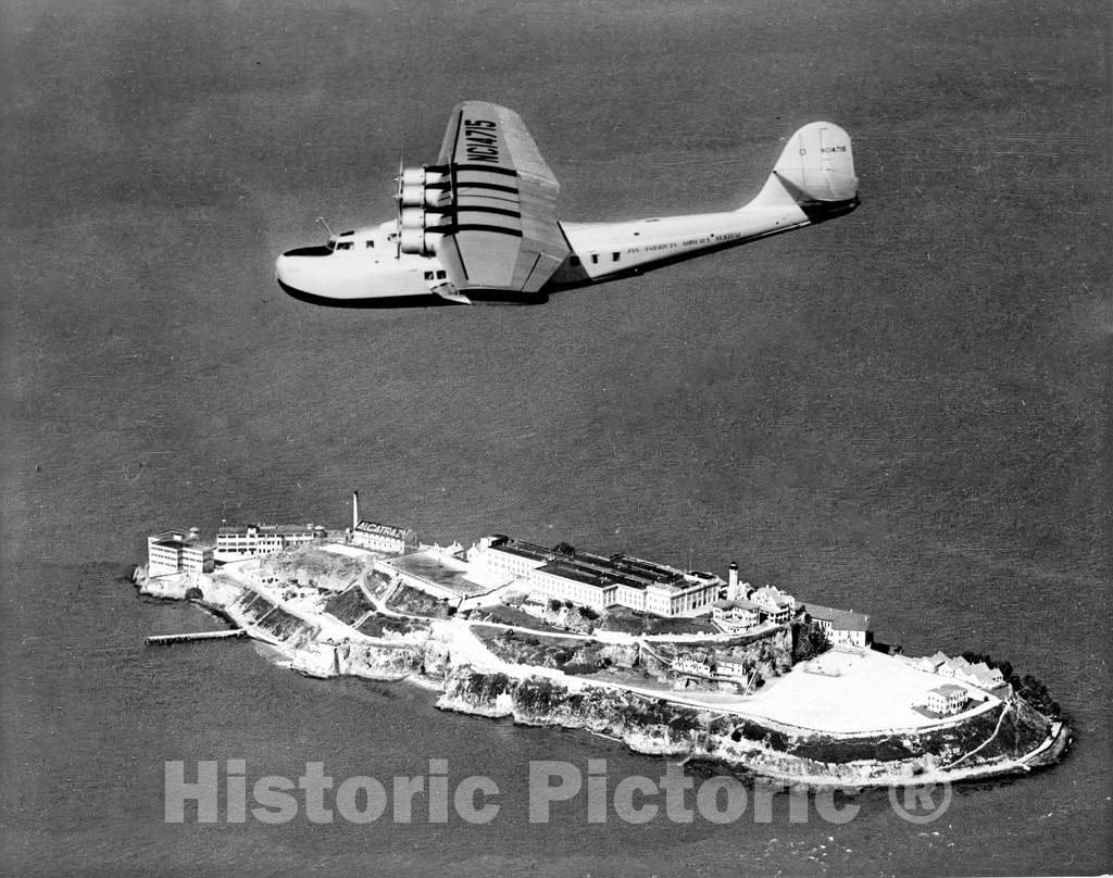 Historic Black & White Photo - San Francisco, California - Alcatraz Island from the Air, c1936 -