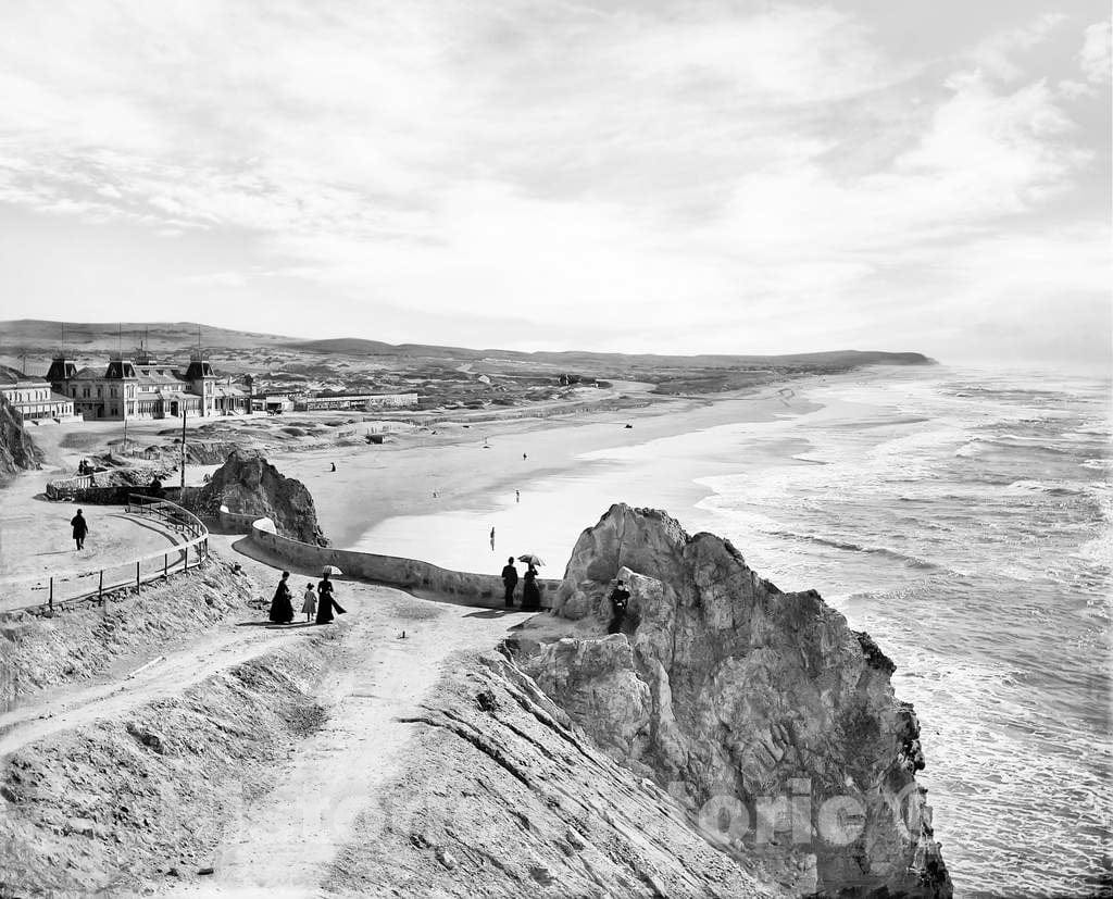 Historic Black & White Photo - San Francisco, California - Ocean Beach from the Cliff House, c1900 -