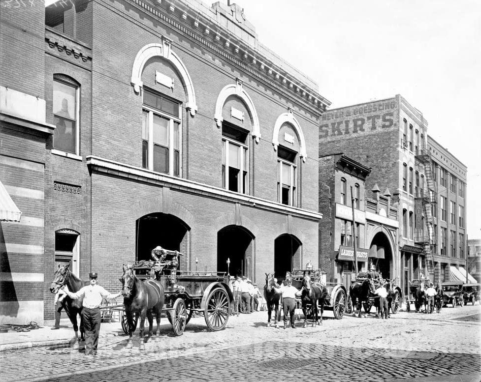 Historic Black & White Photo - St. Louis, Missouri - Fire Hall at 11th and Lucas, c1890 -