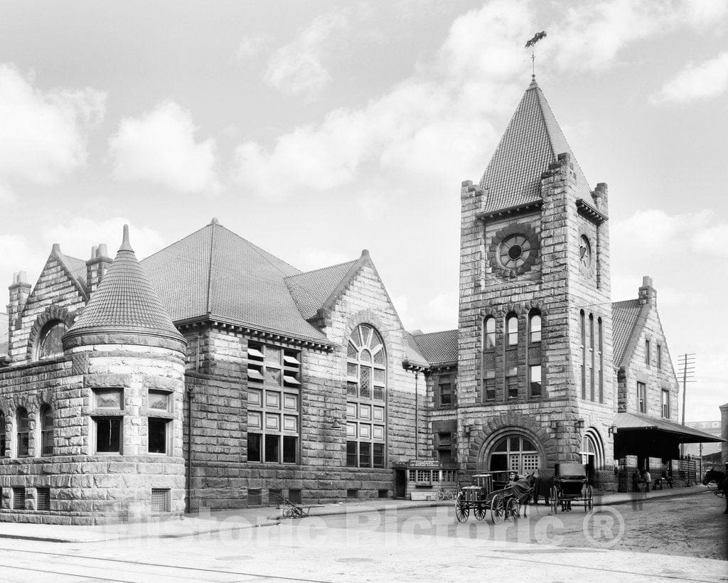 Syracuse Historic Black & White Photo, New York Central Depot, c1906 -