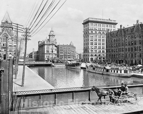 Historic Black & White Photo - Syracuse, New York - The Canal on Salina Street, c1900 -