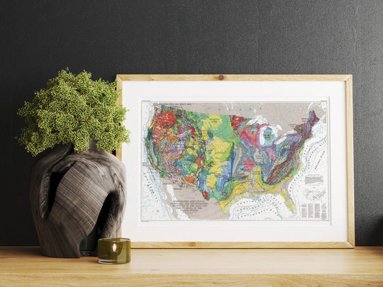 Historic Map - Wall Map, United States - Geology: Physiographic & Structural Provinces 1983 - Vintage Wall Art