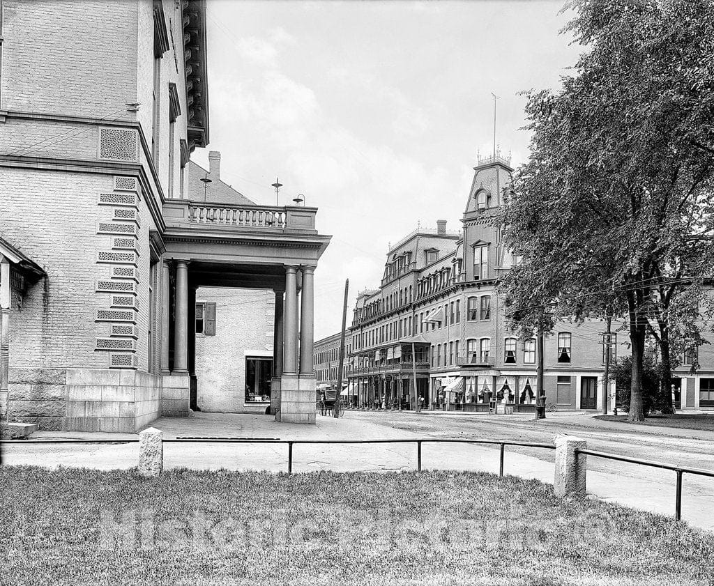 Vermont Historic Black & White Photo, A Glimpse of Main Street, Brattleboro, c1905 -