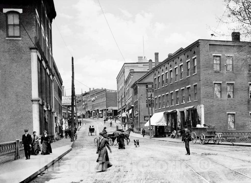 Historic Black & White Photo - Brattleboro, Vermont - Main Street, Brattleboro, c1907 -