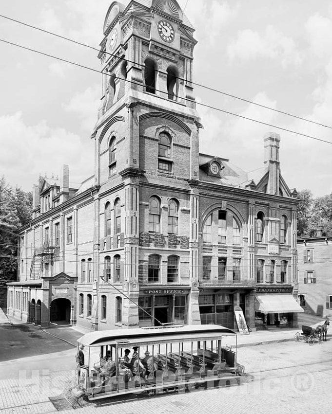 Historic Black & White Photo - Bellows Falls, Vermont - The Bellows Falls Post Office, c1904 -