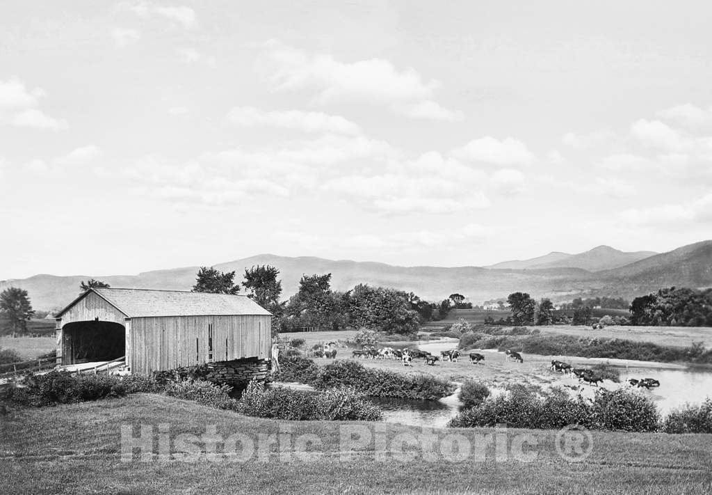 Historic Black & White Photo - Rutland, Vermont - A Covered Bridge in Rutland, c1925 -