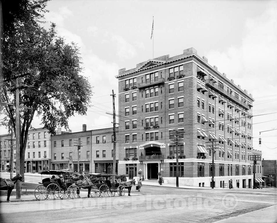 Historic Black & White Photo - Burlington, Vermont - Carriages Outside Hotel Vermont, Burlington, c1910 -