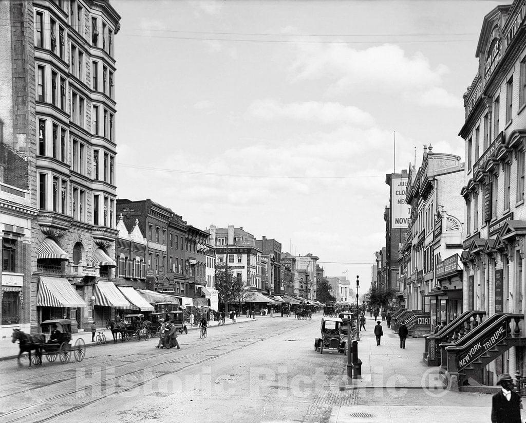 Washington D.C. Historic Black & White Photo, Looking Down F Street, c1906 -