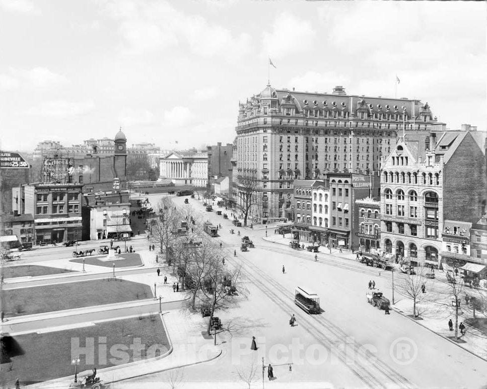 Historic Black & White Photo - Washington, DC - Pennsylvania Avenue at the Willard Hotel, c1904 -