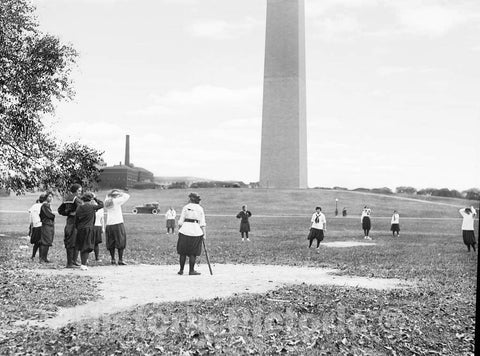 Historic Black & White Photo - Washington, DC - Girls' Baseball on the Mall, c1919 -