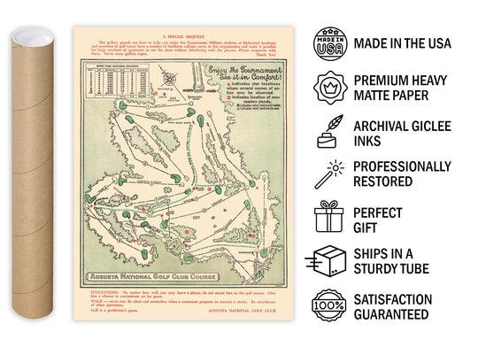 Historic Golf Course Map - Augusta National Golf Club Course, 1954 - Vintage Wall Art