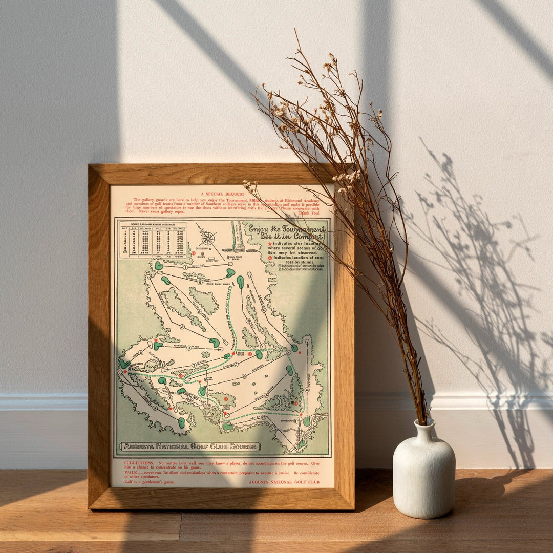 Historic Golf Course Map - Augusta National Golf Club Course, 1954 - Vintage Wall Art