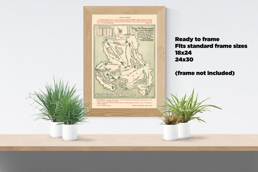 Historic Golf Course Map - Augusta National Golf Club Course, 1954 - Vintage Wall Art