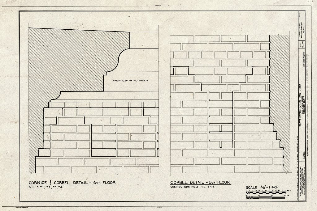 Blueprint Cornice & Corbel Details - Boott Cotton Mills, John Street at Merrimack River, Lowell, Middlesex County, MA