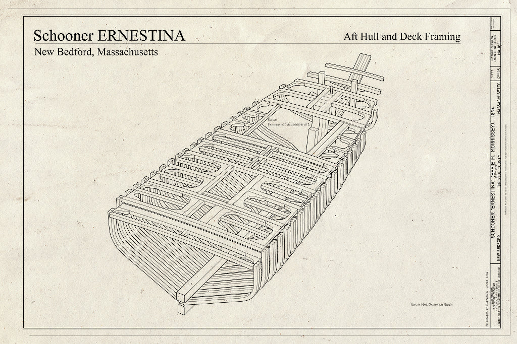 Blueprint AFT Hull and Deck Framing - Schooner Ernestina, New Bedford Whaling National Historical Park State Pier, New Bedford, Bristol County, MA