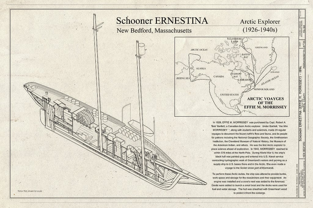 Blueprint Arctic Explorer (1926-1940s) - Schooner Ernestina, New Bedford Whaling National Historical Park State Pier, New Bedford, Bristol County, MA