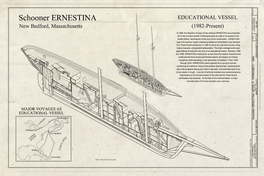 Blueprint Educational Vessel (1982-present) - Schooner Ernestina, New Bedford Whaling National Historical Park State Pier, New Bedford, Bristol County, MA