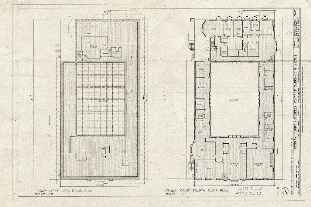 Blueprint Fourth Floor & Attic Plans - Fenway Court, 280 The Fenway, Boston, Suffolk County, MA