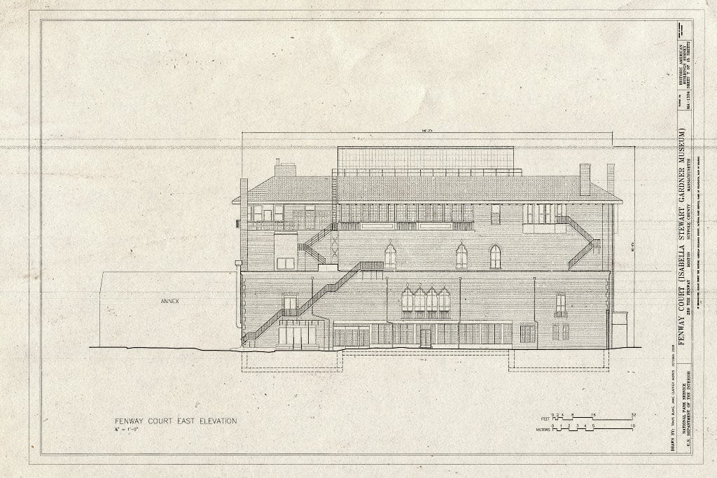 Blueprint East Elevation - Fenway Court, 280 The Fenway, Boston, Suffolk County, MA