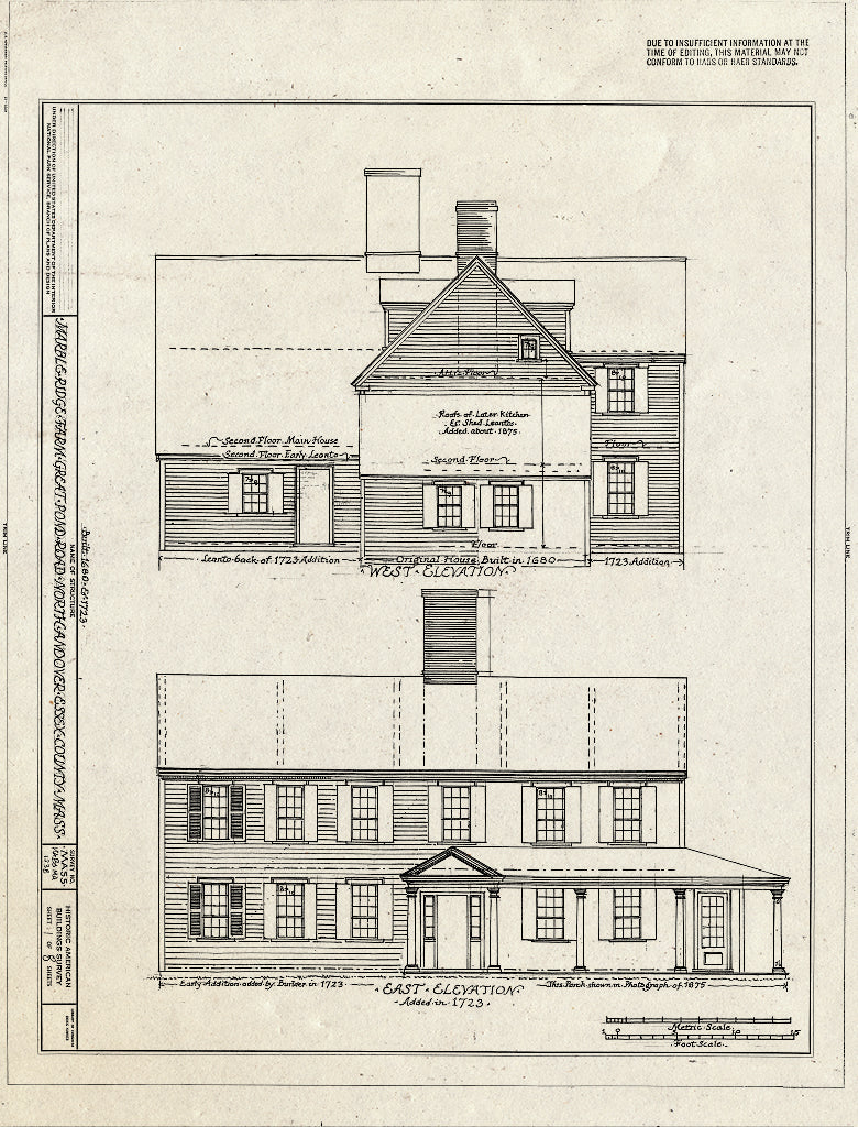 Blueprint East and West Elevations - Marble Ridge Farm, Great Pond Road, North Andover, Essex County, MA