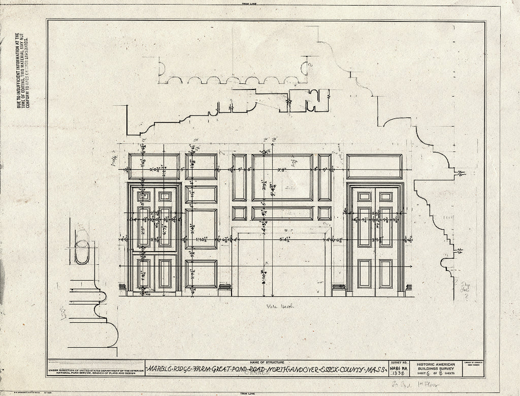 Blueprint First Floor Interior Elevation - Marble Ridge Farm, Great Pond Road, North Andover, Essex County, MA