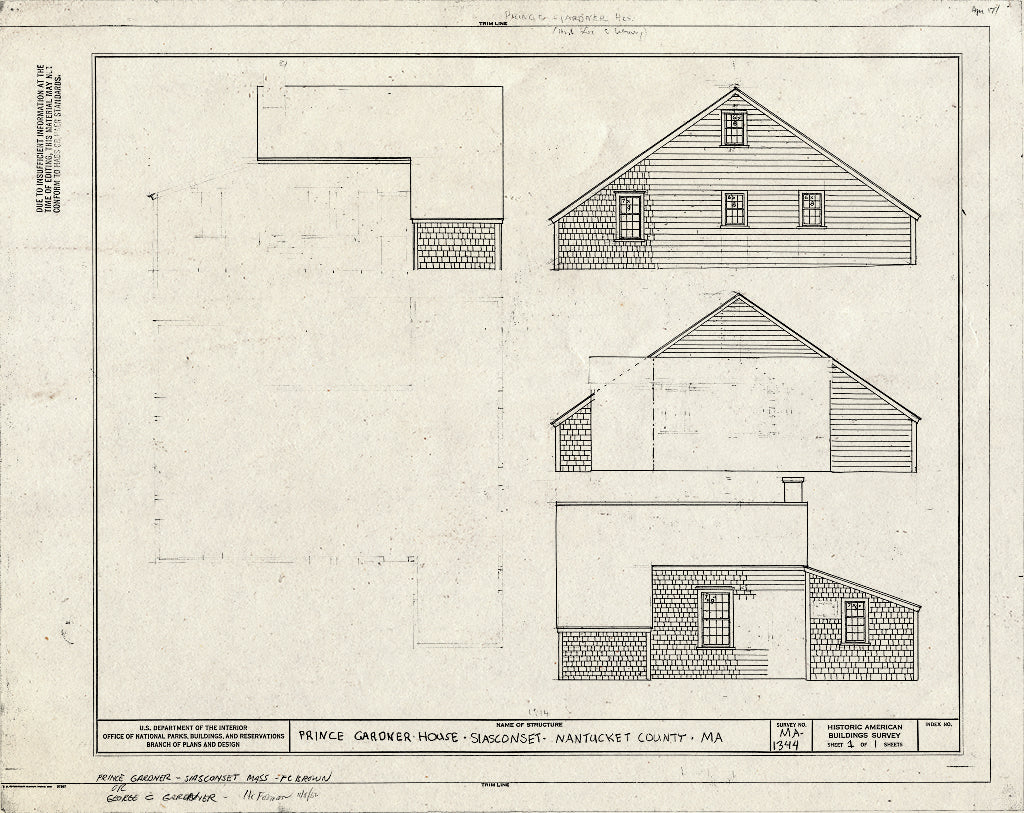 Blueprint Elevations - Prince Gardner House, Siasconset, Nantucket County, MA