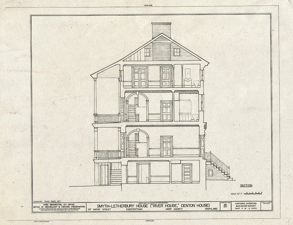 Blueprint 9. Section - Smyth-Letherbury House, 107 Water Street, Chestertown, Kent County, MD