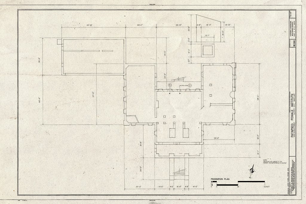 Blueprint Foundation Plan - Patapsco Female Institute, Church Road, Berg Alnwick, Ellicott City, Howard County, MD