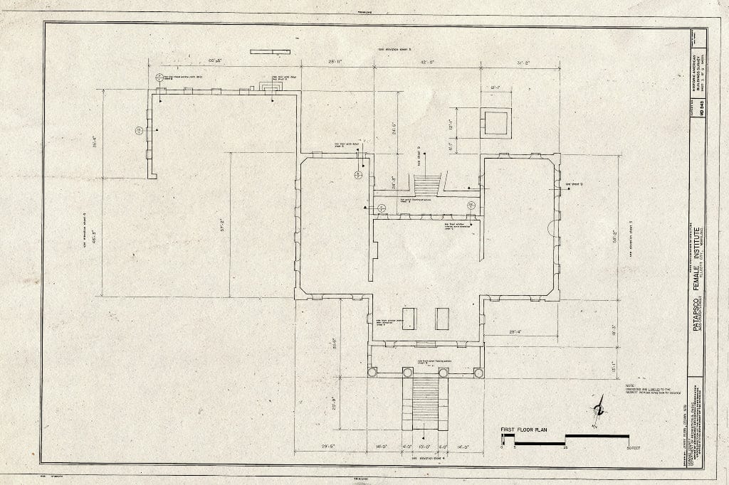 Blueprint First Floor Plan - Patapsco Female Institute, Church Road, Berg Alnwick, Ellicott City, Howard County, MD