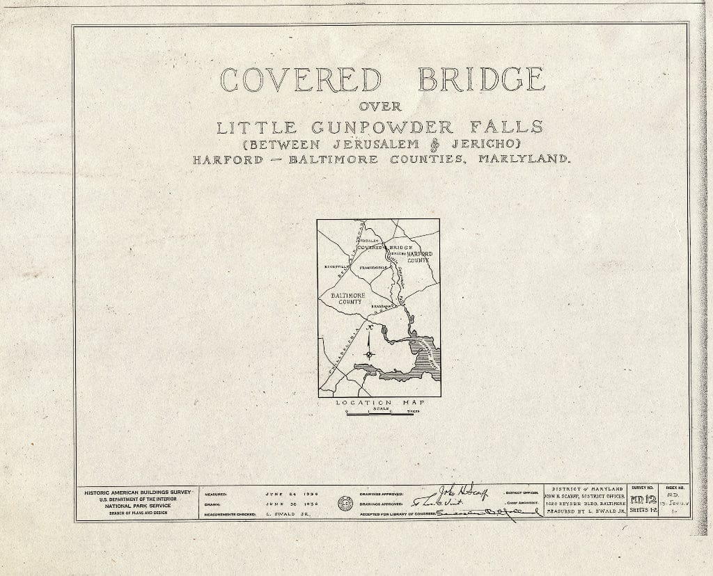 Blueprint 0. Title Sheet - Covered Bridge, Jericho Road Spanning Little Gunpowder Falls, Jerusalem, Baltimore County, MD