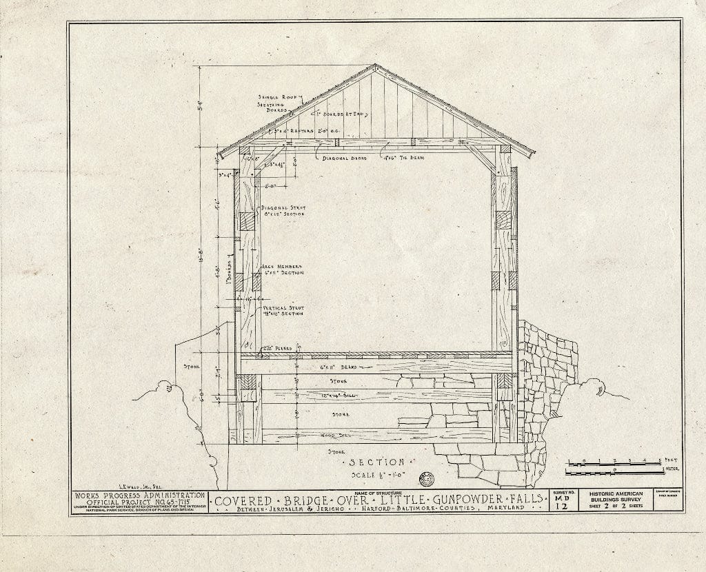 Blueprint 2. Section - Covered Bridge, Jericho Road Spanning Little Gunpowder Falls, Jerusalem, Baltimore County, MD