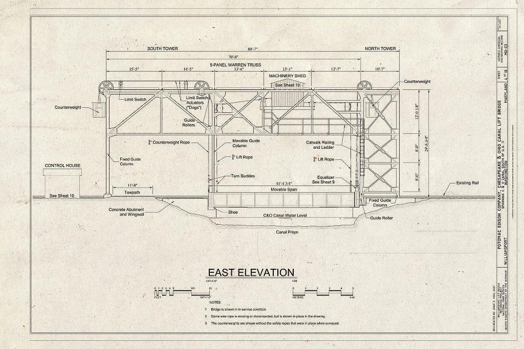 Blueprint East Elevation - Potomac Edison Company, Chesapeake & Ohio Canal Bridge, Spanning C & O Canal South of U.S. 11, Williamsport, Washington County, MD