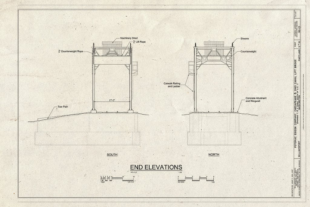 Blueprint End Elevation - Potomac Edison Company, Chesapeake & Ohio Canal Bridge, Spanning C & O Canal South of U.S. 11, Williamsport, Washington County, MD