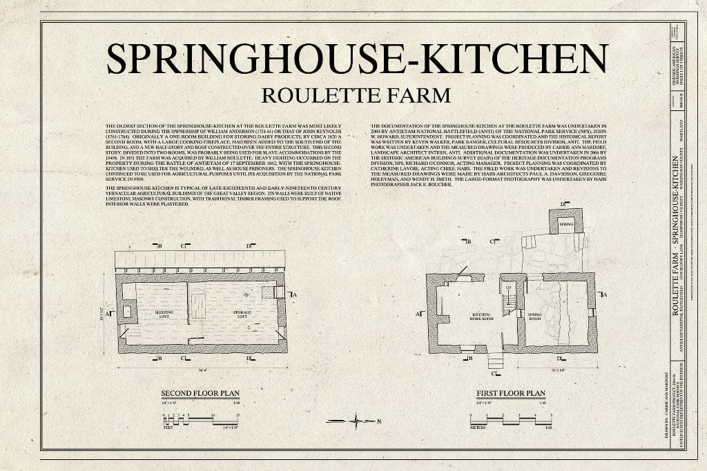 Blueprint Cover Sheet, Includes Project Description, First & Second Floor Plans - Roulette Farm, Springhouse-Kitchen, Sharpsburg, Washington County, MD