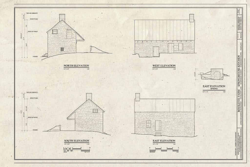 Blueprint Elevations - Roulette Farm, Springhouse-Kitchen, Sharpsburg, Washington County, MD