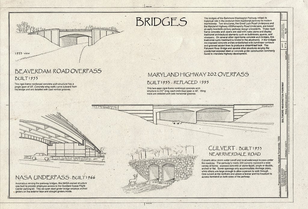 Blueprint Beaverdam Road Overpass, Maryland Highway 202 Overpass, NASA Underpass, Culvert - Baltimore-Washington Parkway, Greenbelt, Prince George's County, MD