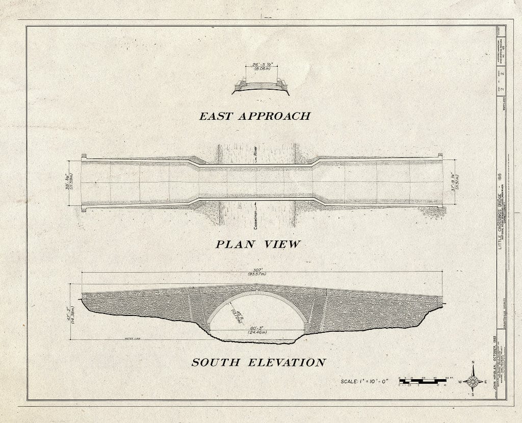 Blueprint East Approach, Plan View, South Elevation - Little Crossings Bridge, National Road (U.S. Route 40) Spanning Casselman River, Grantsville, Garrett County, MD