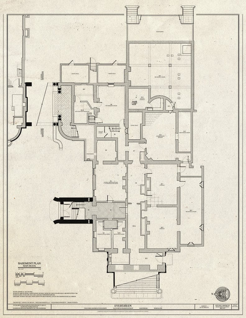 Blueprint Basement Plan Main Block - Evergreen, 4545 North Charles Street, Baltimore, Independent City, MD