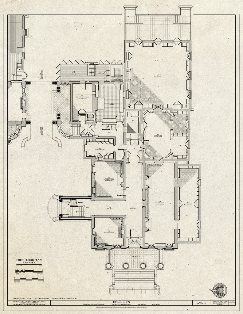 Blueprint First Floor Plan Main Block - Evergreen, 4545 North Charles Street, Baltimore, Independent City, MD