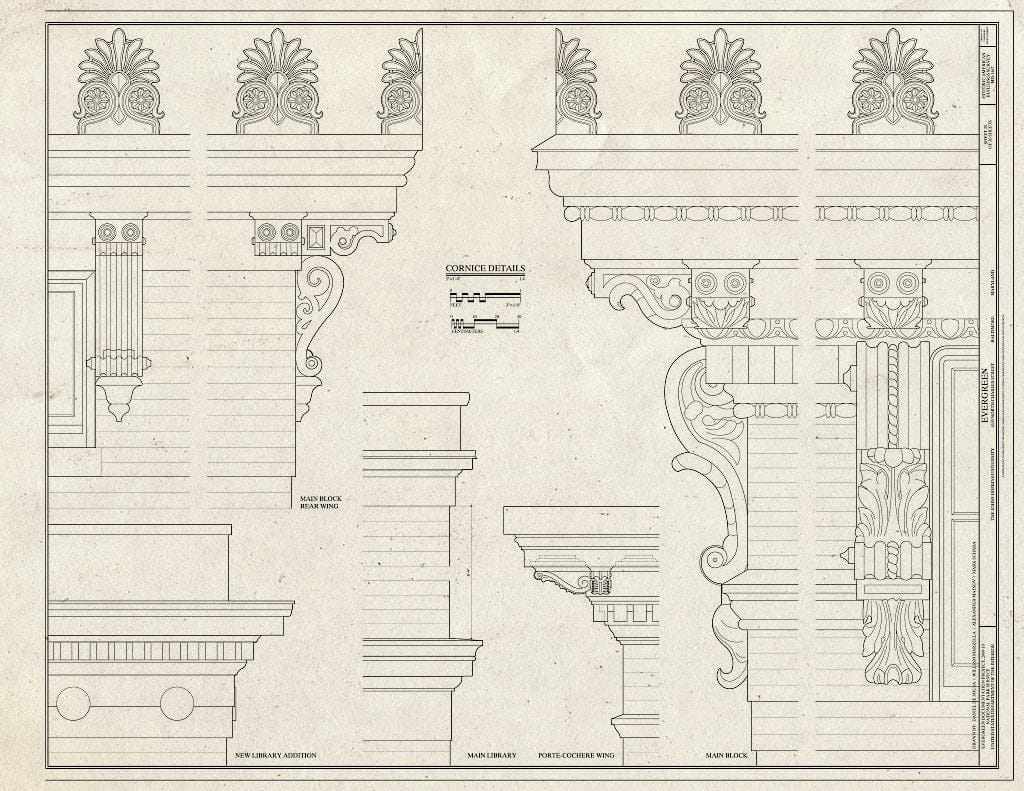 Blueprint Cornice Details - Evergreen, 4545 North Charles Street, Baltimore, Independent City, MD