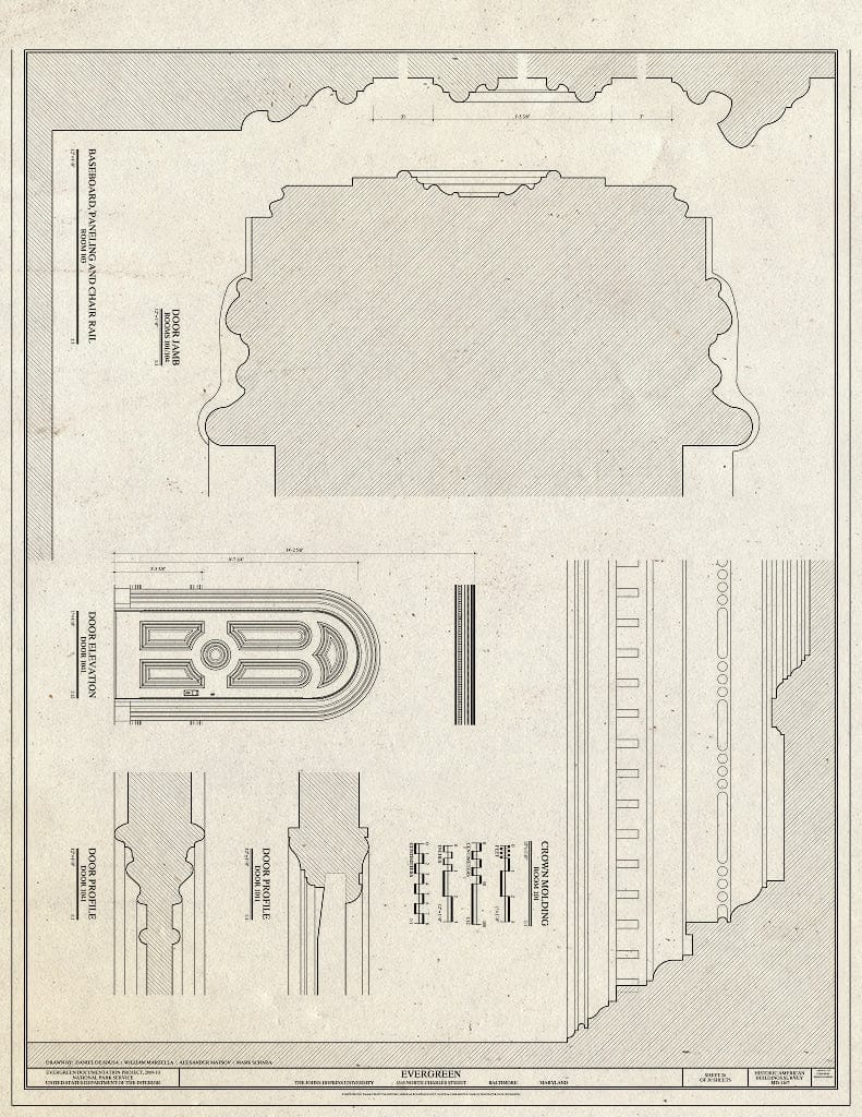 Blueprint Door Details and Baseboard, Paneling and Chair Rail - Evergreen, 4545 North Charles Street, Baltimore, Independent City, MD