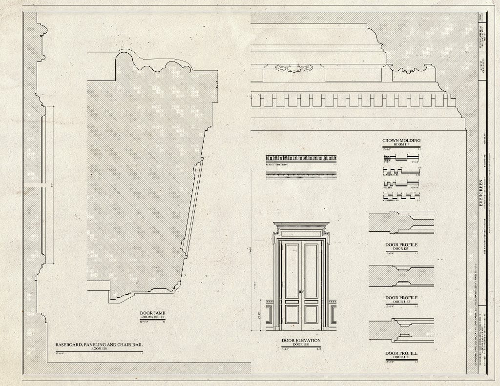 Blueprint Door Details, and Baseboard, Paneling and Chair Rail - Evergreen, 4545 North Charles Street, Baltimore, Independent City, MD