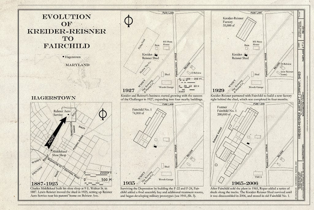 Blueprint Evolution of Kreider-Reisner to Fairchild - Kreider-Reisner Aircraft Company, Shed, 851 Pennsylvania Avenue, Hagerstown, Washington County, MD