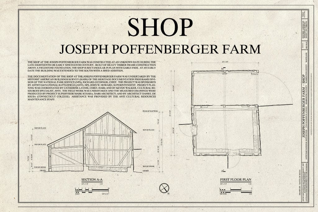 Blueprint First Floor Plan and Section - Joseph Poffenberger Farm, Shop, 17834 Mansfield Avenue, Sharpsburg, Washington County, MD