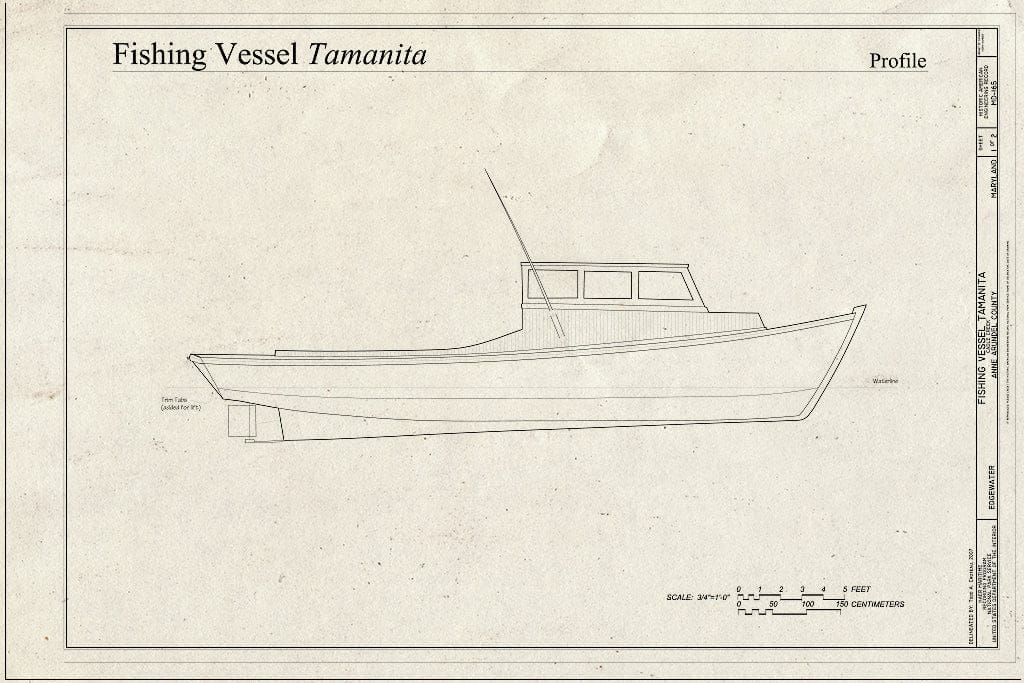 Blueprint Fishing Vessel Tamanita Lines Drawing - Fishing Vessel Tamanita, Cadle Creek, Chesapeake Bay, Edgewater, Anne Arundel County, MD