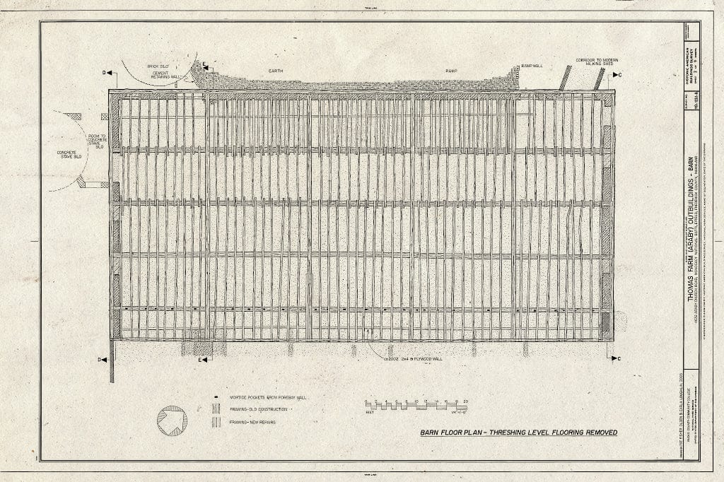 Blueprint Barn Floor Plan - Threshing Level Floor Removed - Thomas Farm, Barn, 4632 Araby Church Road, Frederick, Frederick County, MD